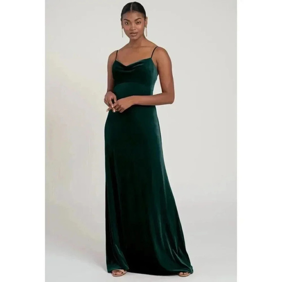 NWT BHLDN Jenny Yoo Sammi Velvet Maxi Slip Dress Emerald Green Size 4 - Picture 1 of 11